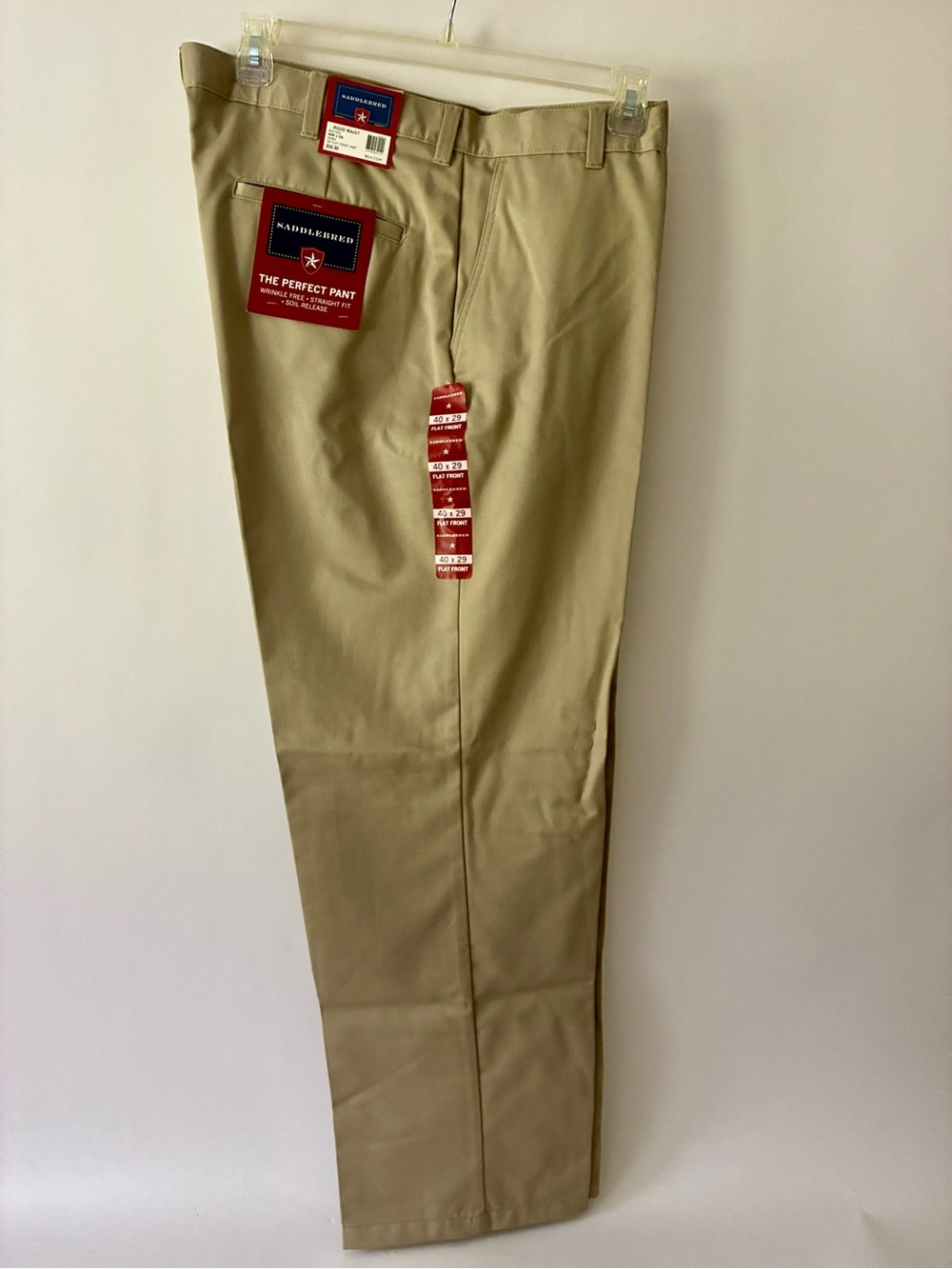 Saddlebred Men's Flat Front Chino Pants Size 40x29 Khaki B951002 Cotton NWT